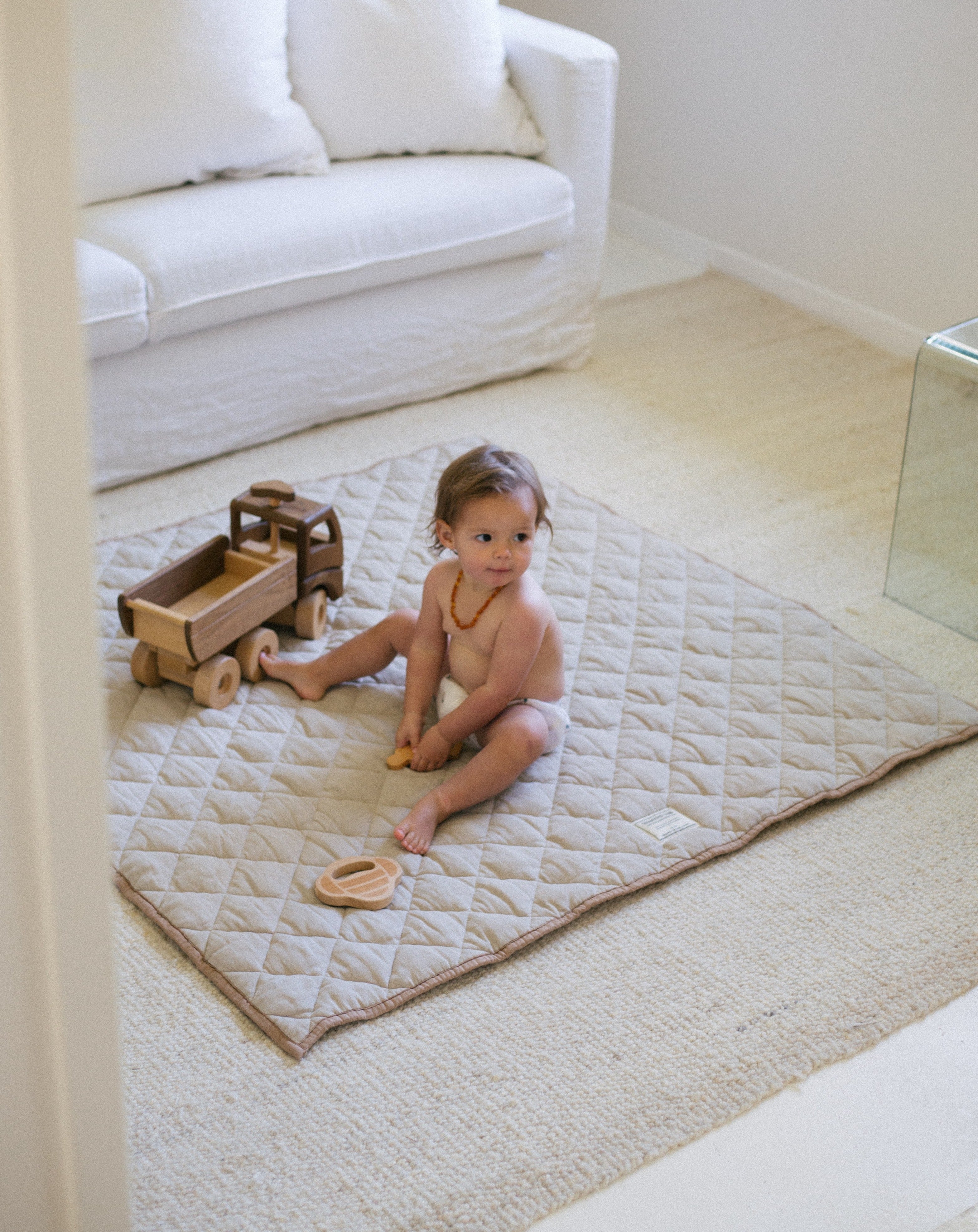 Warren Hill Quilted Linen Baby Play Mat Sunflower Square