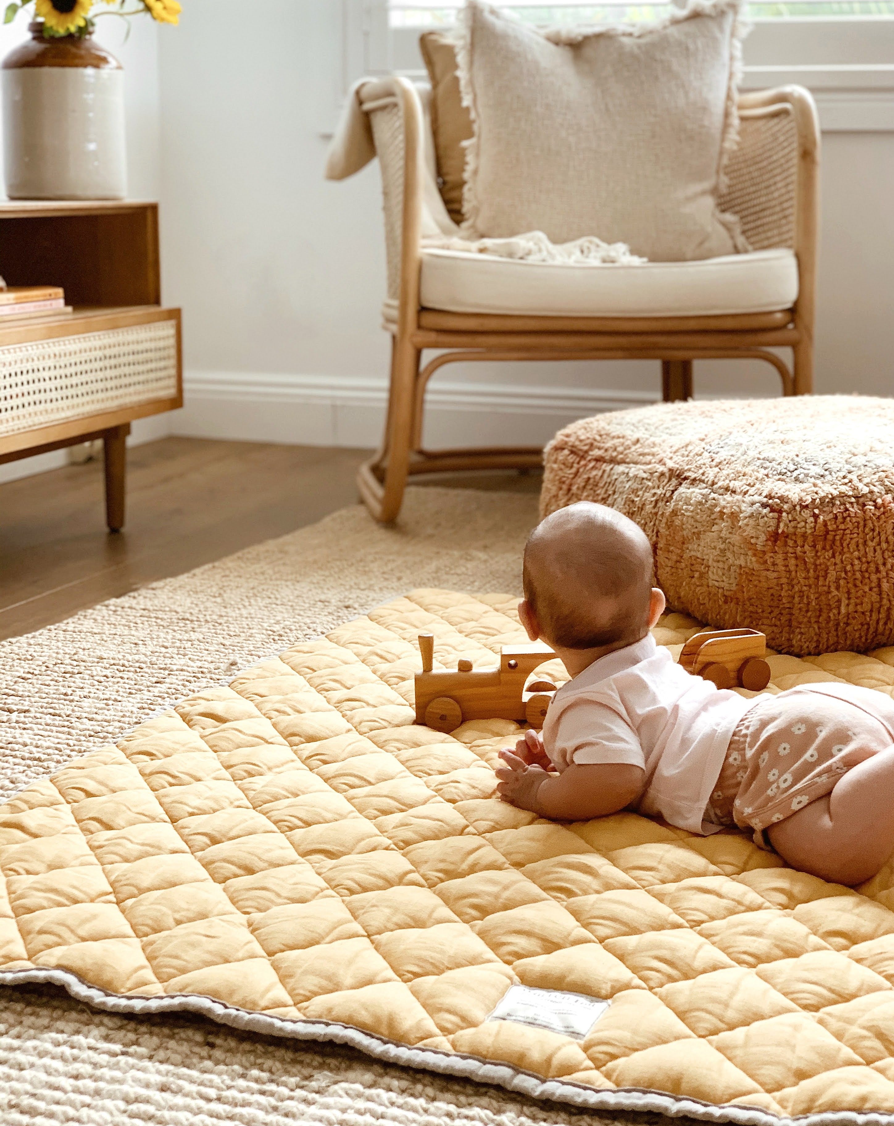 Warren Hill Quilted Linen Baby Play Mat Chestnut Square